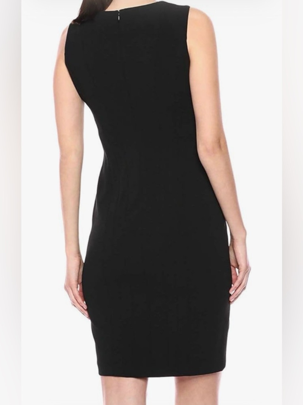 Calvin Klein Black Sleeveless Notched V-Neck Seamed Sheath Cocktail Dress Sz 8 - Picture 16 of 16